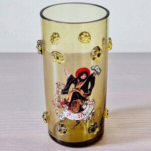 1890s Theresienthal Enameled Amber Glass Ale Tumbler Applied Prunts 5 1/8"H